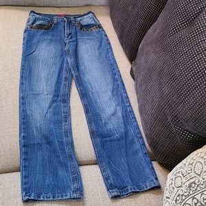 DoDenim Straight Leg Jeans Faux Leather Trim